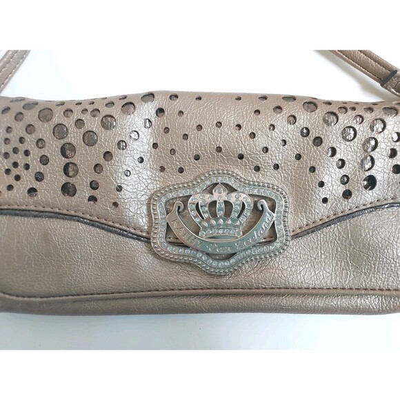 Kathy Van Zeeland Textured Gold Clutch Purse Crossbody W/Rhinestone Crown - Picture 3 of 8